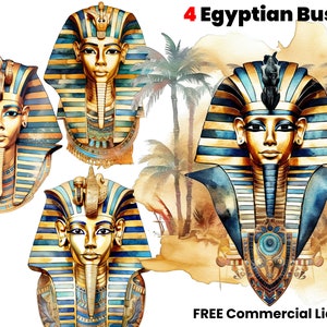Egyptian Busts watercolor clipart, Ramesses png, Egypt Statues, Digital download, sublimation design, graphic design, art, King Tut print