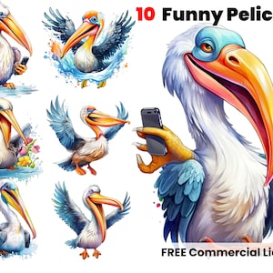 Zabawny Pelikan Akwarela Clipart Louisiana Pelikan Bagno PNG Pelikan Animowany, Dzieci Projekt Graficzny Ilustracja Wydruk, Clipart, PNG
