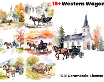 Western Horse and Wagon, Watercolor clipart, Horse and Buggy, Sublimation design, graphic design, digital download, digital art, png, print