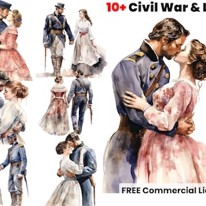 Love & War, Civil War Clipart, American Print, Graphic design, Patriot image, png, digital download, sublimation, Southern watercolor art