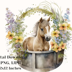 Pony clipart, Baby horse illustration, Pony png, pony clipart, Hand painted horse art, Watercolor Horse clipart, commercial use, pony