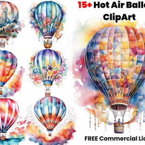 Hot Air Balloon Watercolor Clipart, Big Balloon, Sky, graphic designs, digital download, digital art, sublimation designs, sticker png