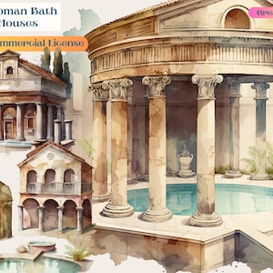 Stabilimento balneare romano, Bagno, Stabilimento balneare PNG, Pianificatore digitale, Carta digitale, Romano, Idee regalo acquerello, PNG, Download digitale, bagno png, Roma