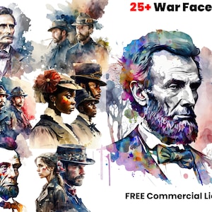 Faces of War, Civil War Clipart, American Print, Graphic design, Patriotic png, digital download, sublimation, Southern watercolor art, war