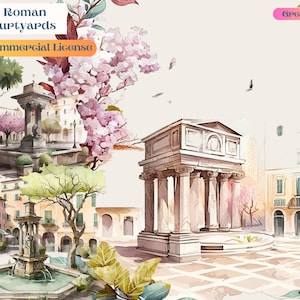 Cortile romano, Cortile, Piazza romana, Digitale, Carta digitale, romano, Idee regalo acquerello, PNG, Download digitale, Cortile png, Roma