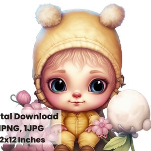 Girl with cute hoodie, Pop girl clipart, Adorable Chibi Girl, cute girl chibi, PNG, Transparent Background, Watercolor clipart, girly png