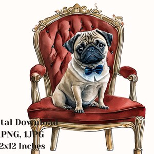 Royal Pug, dogs, dog Png, dog shirt, dog art, dog clipart, dog print, dog watercolor art,Stationery Clip Art, pug, pug clipart, pug png