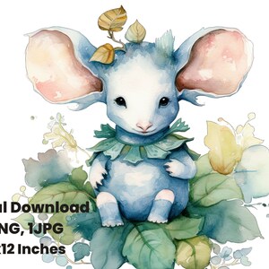 Woodland souris pépinière aquarelle clipart, illustration de souris, graphique animal mignon, art animalier de ferme, pépinière animal clipart, png, souris