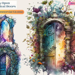 Open magische deur, deur, fantasie, digitale planner, digitaal papier, kunst, aquarel cadeau-ideeën, magische PNG, kunst, PNG, digitale download, deuropening