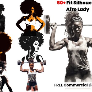 Fit Silhouette African American Lady Pop Art, Graphic designs, afro png clipart, digital download, sublimation, colorful watercolor images