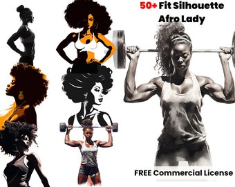 Fit Silhouette African American Lady Pop Art, Graphic designs, afro png clipart, digital download, sublimation, colorful watercolor images