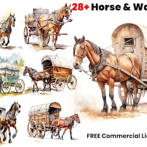 昔の馬と荷馬車、水彩画のクリップアート、馬と馬車、昇華デザイン、グラフィック デザイン、デジタル ダウンロード、デジタル アート、png、印刷