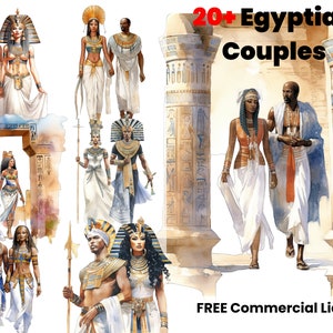 Afro Egyptische zwarte paar aquarel clipart, Afro-Amerikaanse kunst, grafische ontwerpen, Egypte print, png, digitale download, sublimatie, Fro