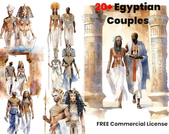 Afro Egyptian Black Couple Watercolor Clipart, African American Art, Graphic designs, Egypt print, png, digital download, sublimation, Fro