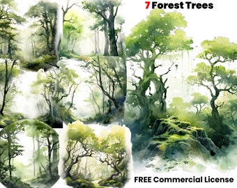 Forest Trees Clipart, Illustration Print, Woods, art, graphic design, instant download, sublimation designs, png files, greenery print, art