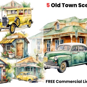 New Orleans Old town, City Png, Cityscape art, Louisiana Clipart, New Orleans clipart, NOLA PNG, hometown, antique car, shotgun house png