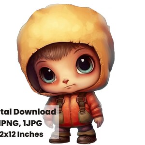 Girl with Hood, Pop girl clipart, Adorable Chibi Girl, cute girl chibi, PNG, Transparent Background, Watercolor clipart, Digital Download