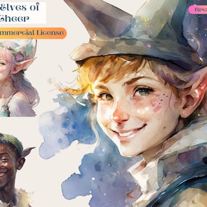 Elf Art work, Elves, Elf Clip Art, Instant Download, PNG, Commercial Use, Watercolor Art, Fairy, Fairies, Animation, Clip Art, Illustrations