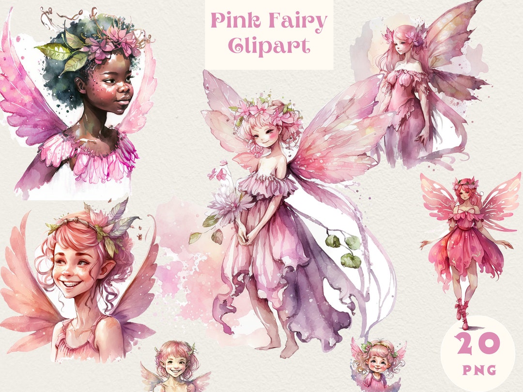 Pink Fairy Art, Fairies, Watercolor Art Clip Art, Instant Download, PNG ...