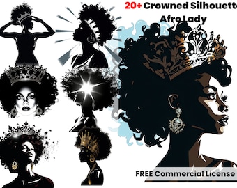 Crowned & Fit Silhouette African American Lady Pop Art, Graphic, afro png clipart, digital download, sublimation, colorful watercolor images