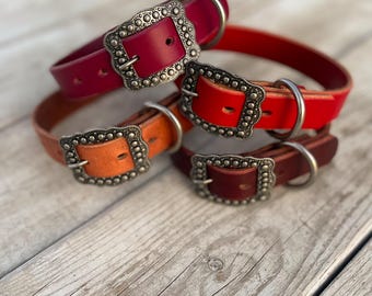 1" Wide Genuine Leather Dog Collar, Durable Leather Collar, USA Made, Colorful Leather Dog Collars, Handmade Leather Dog Accessories