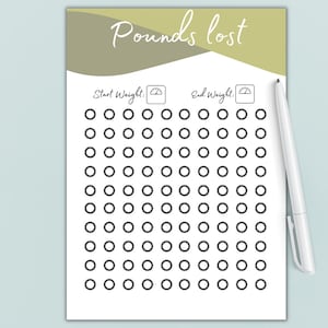 Weight loss tracker, 100 pound weight loss tracker, weight loss journal, weight loss planner, printable planner, colered, aesthetic olive.