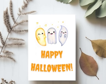 Happy Halloween van enkele vriendelijke geesten - Afdrukbare Halloween-kaart - 5x7