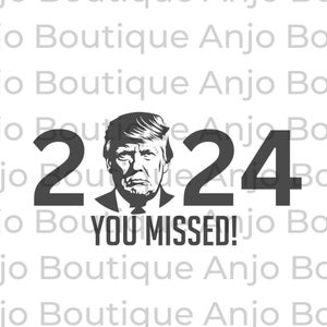 May include: A graphic design featuring the numbers "2024" with a portrait of a man in between. Below the numbers, the text reads "YOU MISSED!". The design is in black and white.
