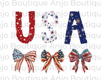 Fourth Of July Usa Red White Blue Coquette uette Bow Patriotic Metallic Independence Day America Patriotic American Girl PNG PDF DTF Sublima