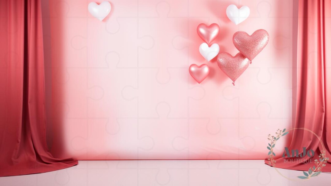 Virtual Background Backdrop Valentines Day Pink Balloons Hearts Meeting ...