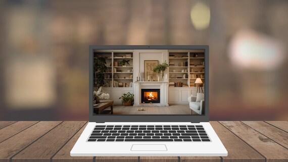 Virtual White Fireplace Bookshelf Living Room Background Zoom