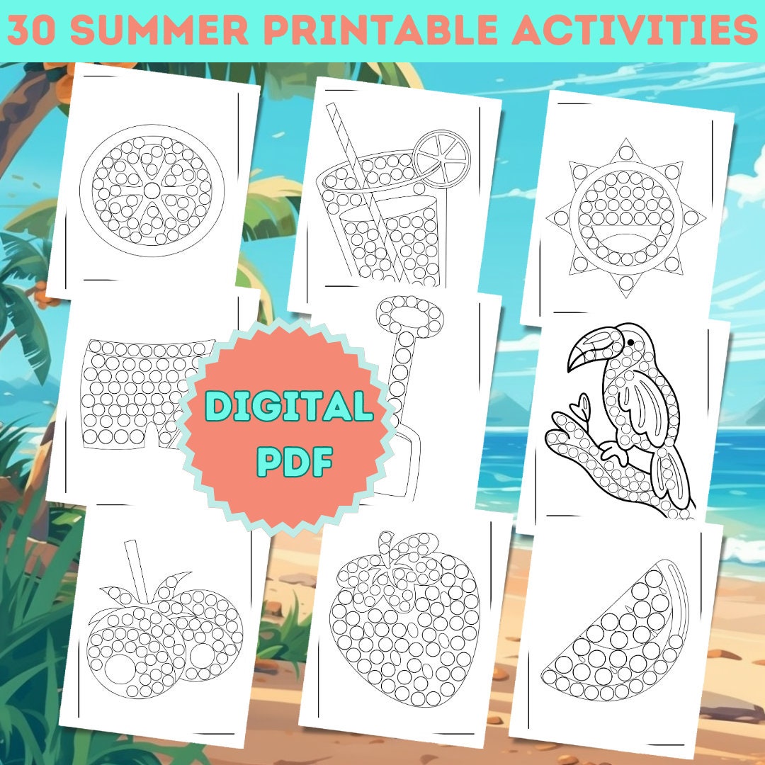 Summer Dot Marker Coloring Pages for Kids | Printable PDF Activity ...
