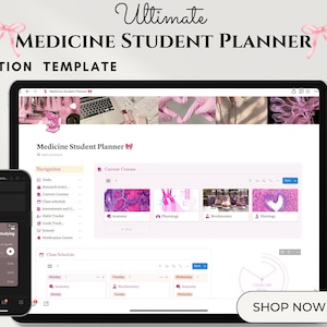 Notion Template Medicine Student Planner Girl Aesthetic Template Female Medicine Study Planner Pink Notion Template All In One Study Planner