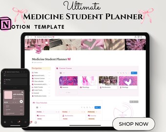 Modèle Notion Agenda étudiant en médecine Modèle esthétique fille Planificateur d'étude de médecine féminine Modèle notion rose Agenda d'étude tout-en-un