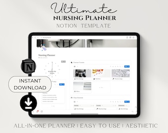 Modèle de notion d'étudiante en soins infirmiers, tableau de bord étudiant ultime, agenda de notions tout en un, agenda académique esthétique, agenda numérique 2024