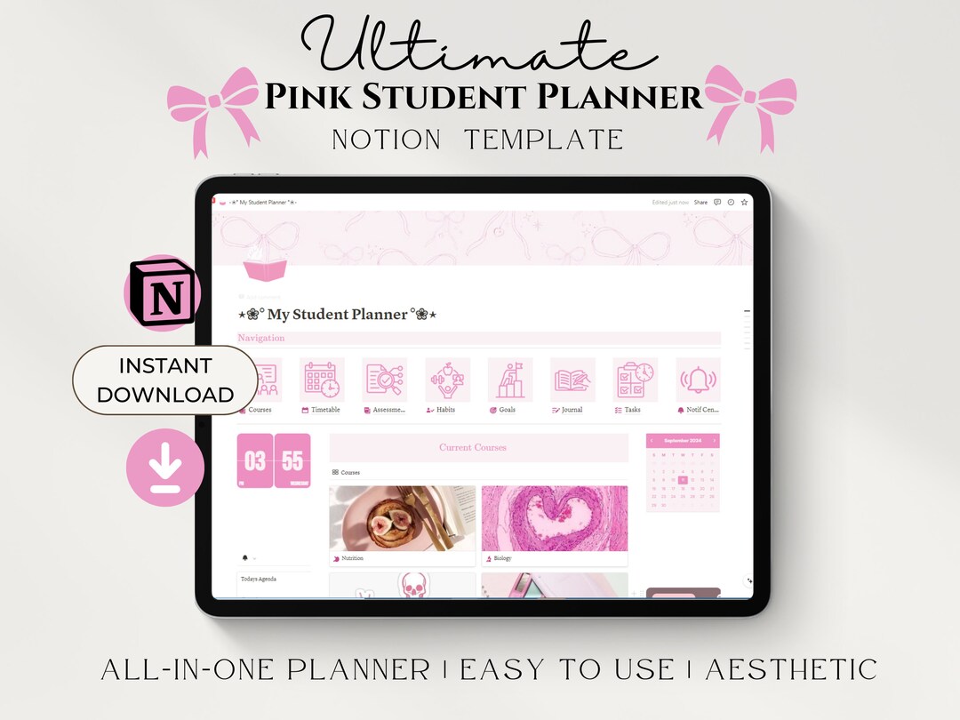 All in One Notion Pink Planner, Ultimate Student Life Planner ...