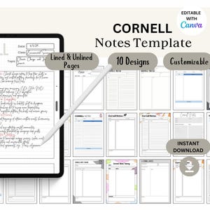 Digitale Notizvorlage, Canva Cornell Notizvorlage, Notizbuch für Studenten, Notizbuch für Studenten, Porträt Digitales Notizbuch, Studentenstudie