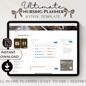 May include: A screenshot of a Notion template for nursing students. The template includes a calendar, a to-do list, a course tracker, and a study tracker. The template is designed to help nursing students stay organized and on top of their studies.