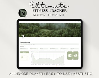 Modèle Notion Ultimate Fitness Tracker, Agenda fitness 2024, Suivi de poids, Journal de remise en forme, Planificateur de repas, Agenda numérique Notion