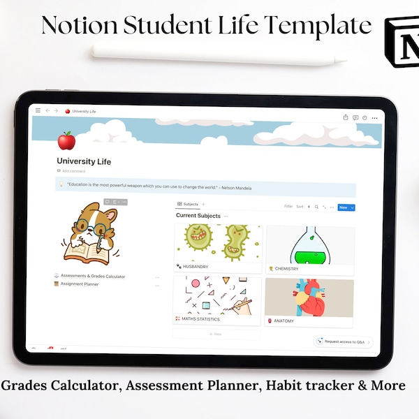 Student Notion Template, University Notion Template, Student Productivity Templates, Academic Study Notion Template, All In One Student Pack