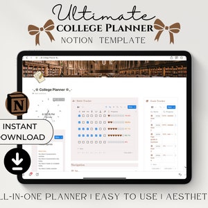 Notion College Planner, Estetisk Allt-i-ett Studentplanerare, Notion Digital Planner, Ultimat College Life Planner, That Girl Dashboard