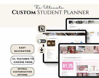 Modèle personnalisé Notion, agenda étudiant 2025, agenda tout-en-un Notion, agenda personnel Notion, agenda de collège universitaire Notion