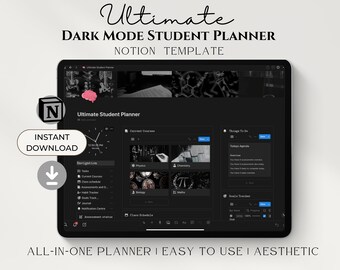 Agenda étudiant mode sombre, tableau de bord tout-en-un, agenda étudiant ultime, agenda numérique académique minimaliste