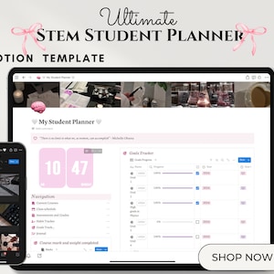 Notion Student Planner, Aesthetic STEM Notion Template, All In One Student Life Planner, That Girl Pink Digital Planner, Academic Dashboard