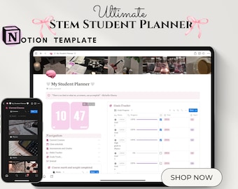Modèle de notion d'étudiant, modèle esthétique That Girl, agenda scolaire tout-en-un, agenda numérique de notions STEM, tableau de bord étudiant