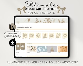 Agenda académique idéal, modèle Aesthetic Notion, agenda numérique étudiant, tableau de bord tout-en-un, agenda pour fille