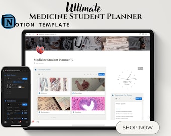 Modèle de notions d'agenda pour étudiants en médecine Modèle de productivité académique Modèle d'étude de médecine tout-en-un Agenda de notions pour étudiants en médecine