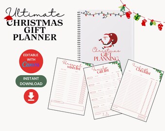 Agenda imprimable Noël sur toile, agenda des vacances, budget cadeau, liste des choses à faire pour Noël, itinéraire de Noël, agenda de cadeau de Noël