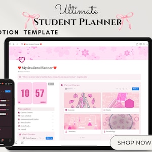 Notion Template Pink Study Planner Academic Productivity Template Notion Study Template All In One Student Template Aesthetic Girl Template