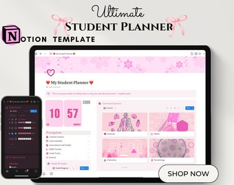 Modèle Notion Modèle de productivité académique pour planificateur d'étude rose Modèle d'étude Notion Modèle étudiant tout-en-un Modèle fille esthétique